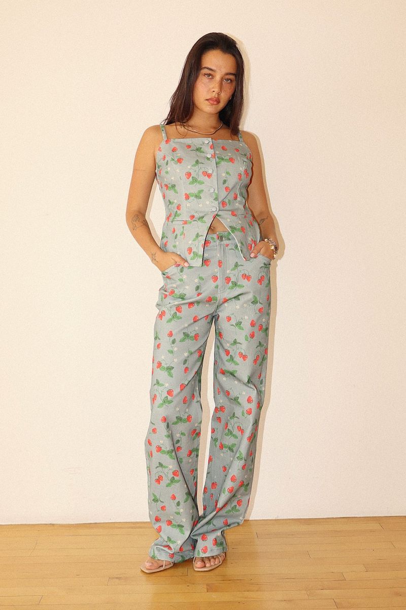 Jagoda Straight-Leg Pants With A Playful Strawberry Print Clothing Bailey Rose 