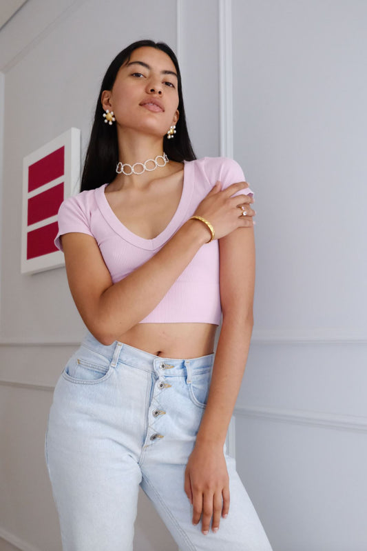 Jemma Seamless Cropped Tee Top mure + grand Peony Pink 