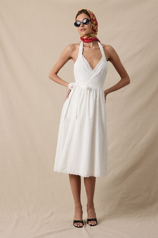 Jobelle Halter Tie Neck Wrap Midi Dress Clothing Sky to Moon 