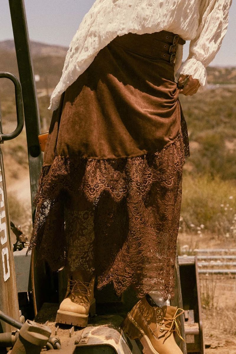 Julia Suede and Lace Buckled-Waist Maxi Skirt Clothing Promesa 