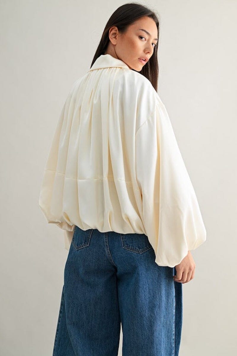 Katy Satin Puffed Sleeve Bomber Jacket Clothing Olivaceous 