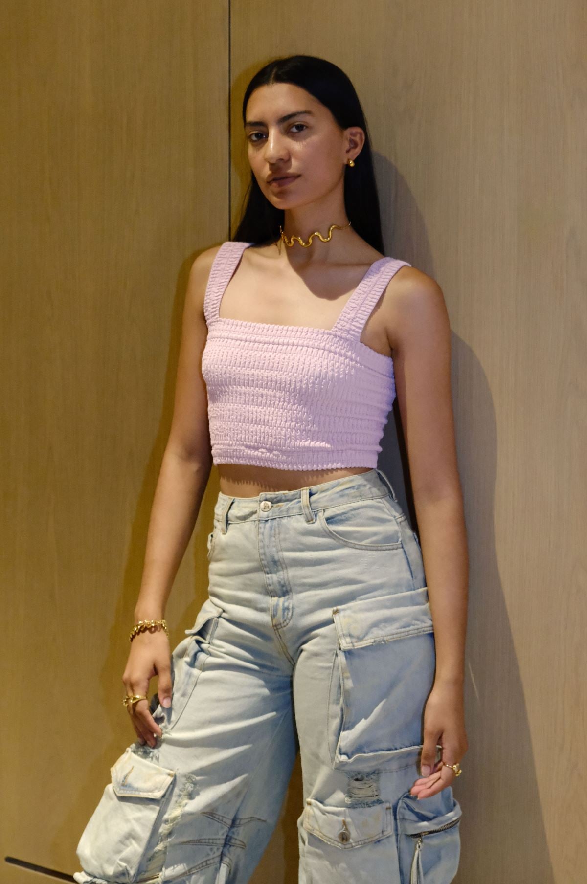 Liliana Square Neck Crop Top Top mure + grand Peony Pink 