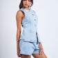 Liora Light Denim Vest Style Top & Wide Shorts Set Clothing Sky to Moon 