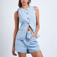 Liora Light Denim Vest Style Top & Wide Shorts Set Clothing Sky to Moon 