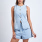 Liora Light Denim Vest Style Top & Wide Shorts Set Clothing Sky to Moon 