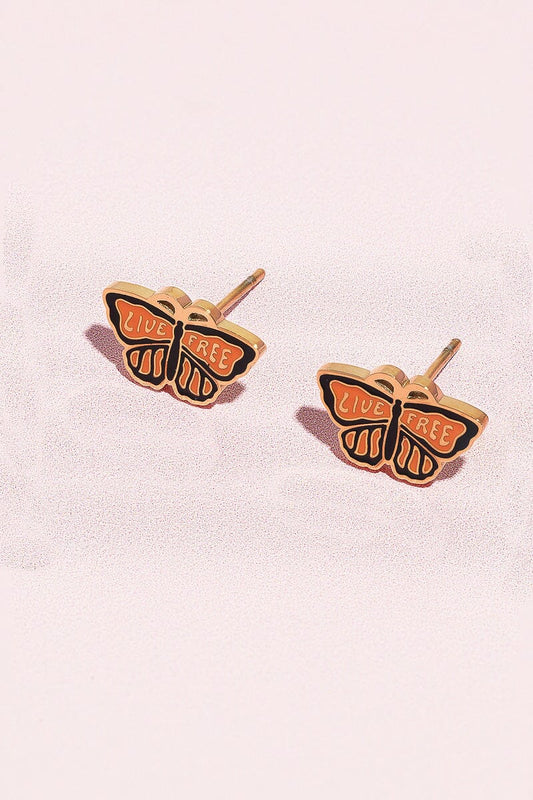 Live Free Butterfly Enamel Charm Stud Earrings Earrings mure + grand Gold 