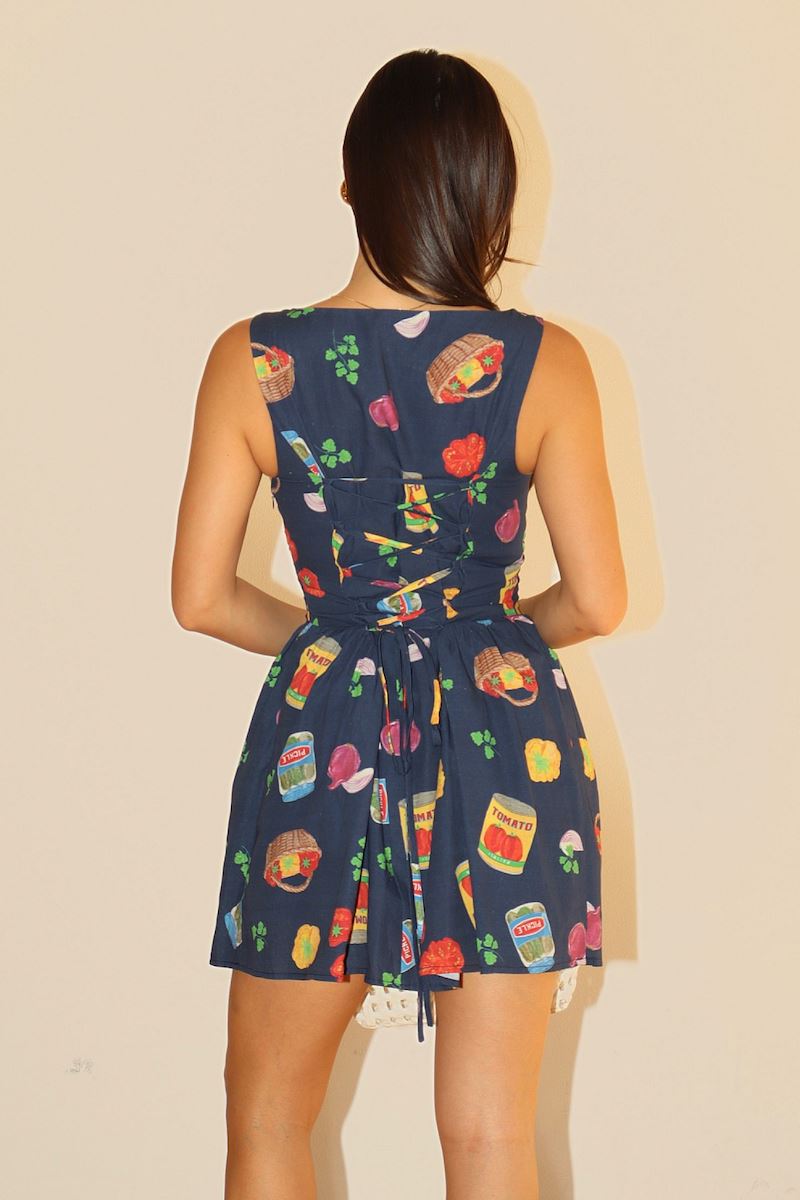 Livia Colorful Grocery Print Mini Dress Clothing Bailey Rose 