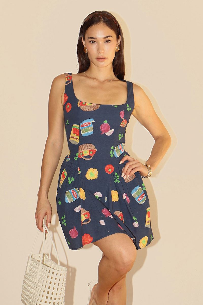 Livia Colorful Grocery Print Mini Dress Clothing Bailey Rose 