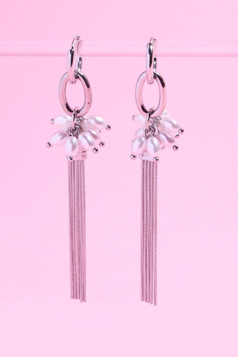 Long Chain Tassel with Pearls Statement Earring Earrings mure + grand 