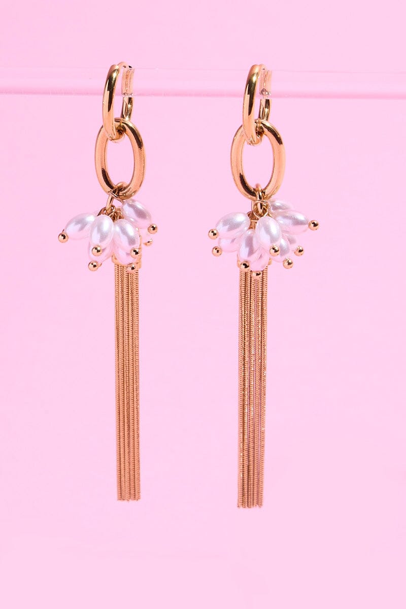 Long Chain Tassel with Pearls Statement EarringMure + Grand