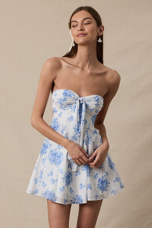 Loula Antique Floral Open Back Mini Dress Clothing Sky to Moon 