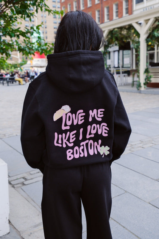 Love Me Like I Love Boston Crop Graphic Hoodie - Black Hoodie mure + grand 