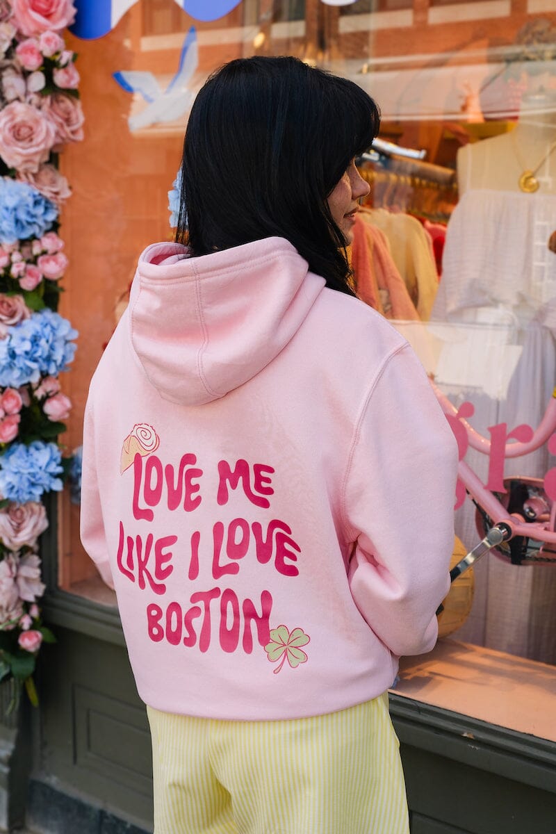 Love Me Like I Love Boston Crop Graphic Hoodie (Pink) Hoodie mure + grand 