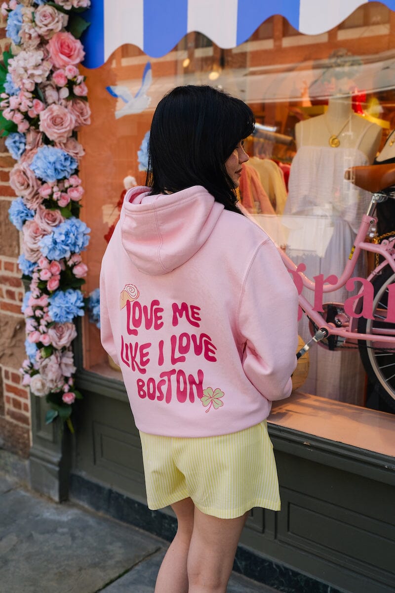 Love Me Like I Love Boston Crop Graphic Hoodie (Pink) Hoodie mure + grand 