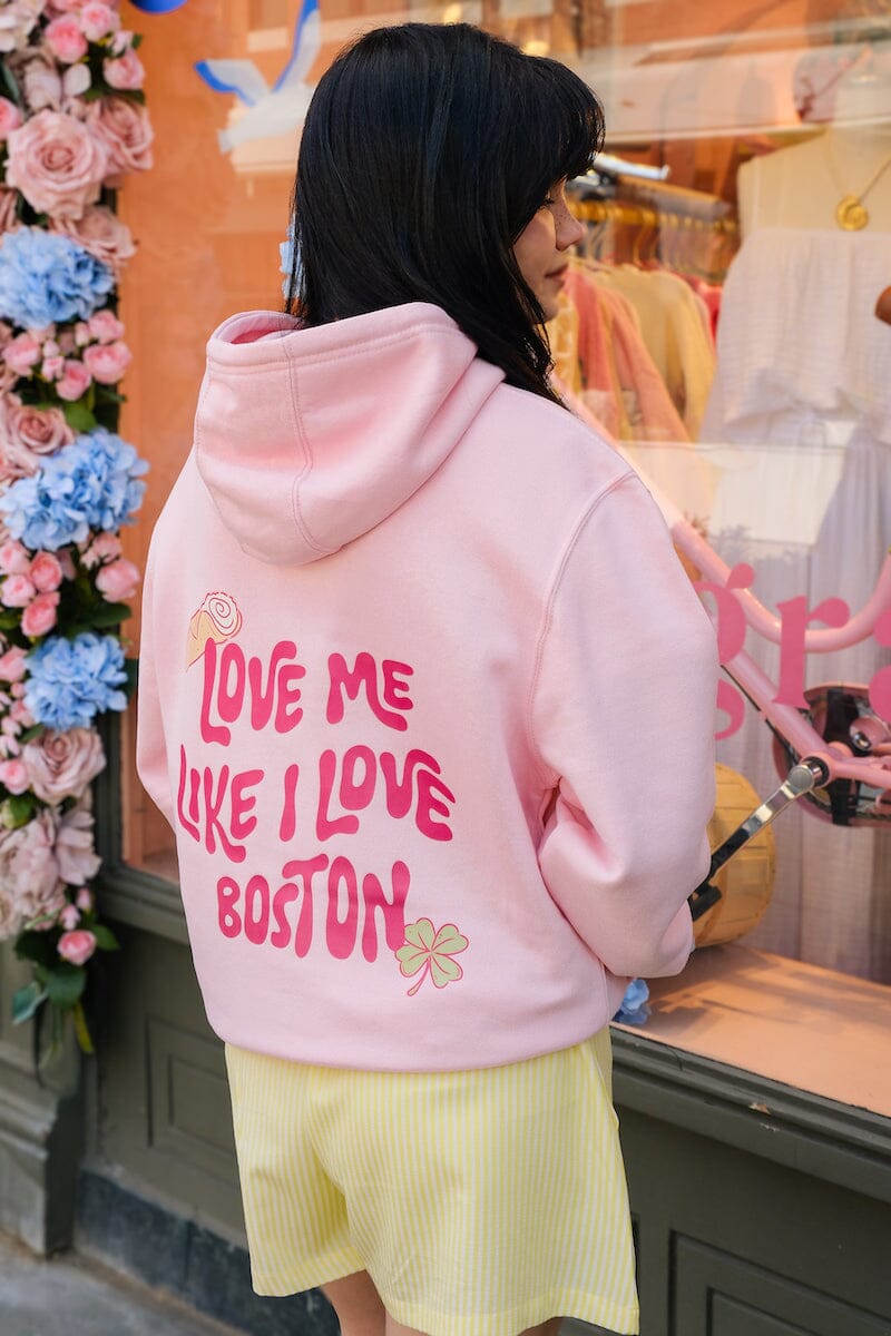 Love Me Like I Love Boston Crop Graphic Hoodie (Pink) Hoodie mure + grand 