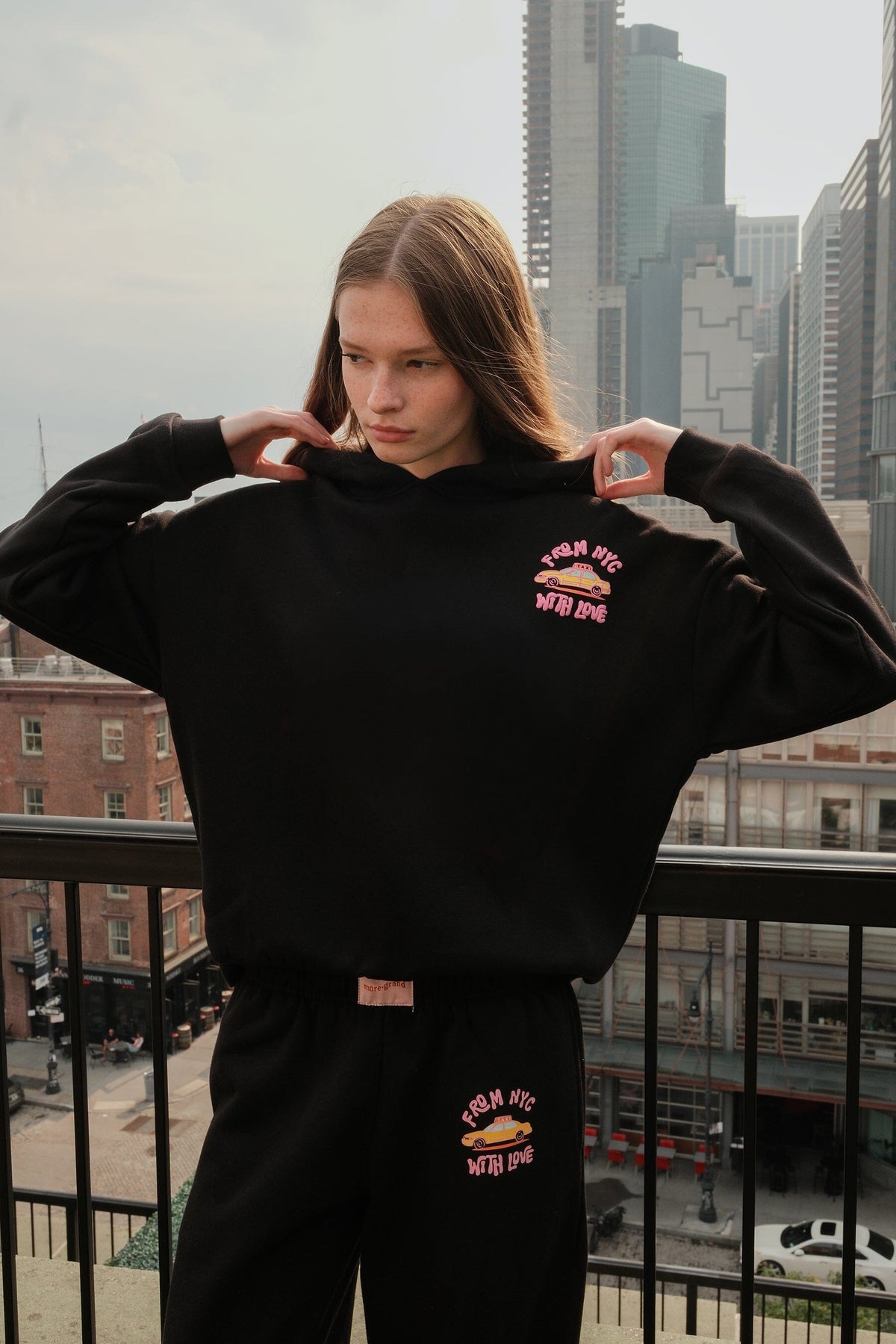 Love Me Like I Love New York Crop Graphic Hoodie Black Hoodie mure + grand 