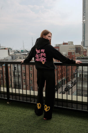 Love Me Like I Love New York Crop Graphic Hoodie Black