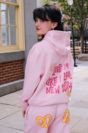Love Me Like I Love New York Crop Graphic Hoodie (Pink)