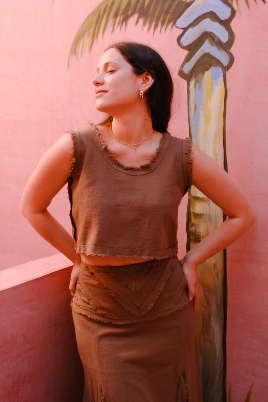 Luna Fringe Edge Tank Top Clothing Mure + Grand Natural Brown S/M 