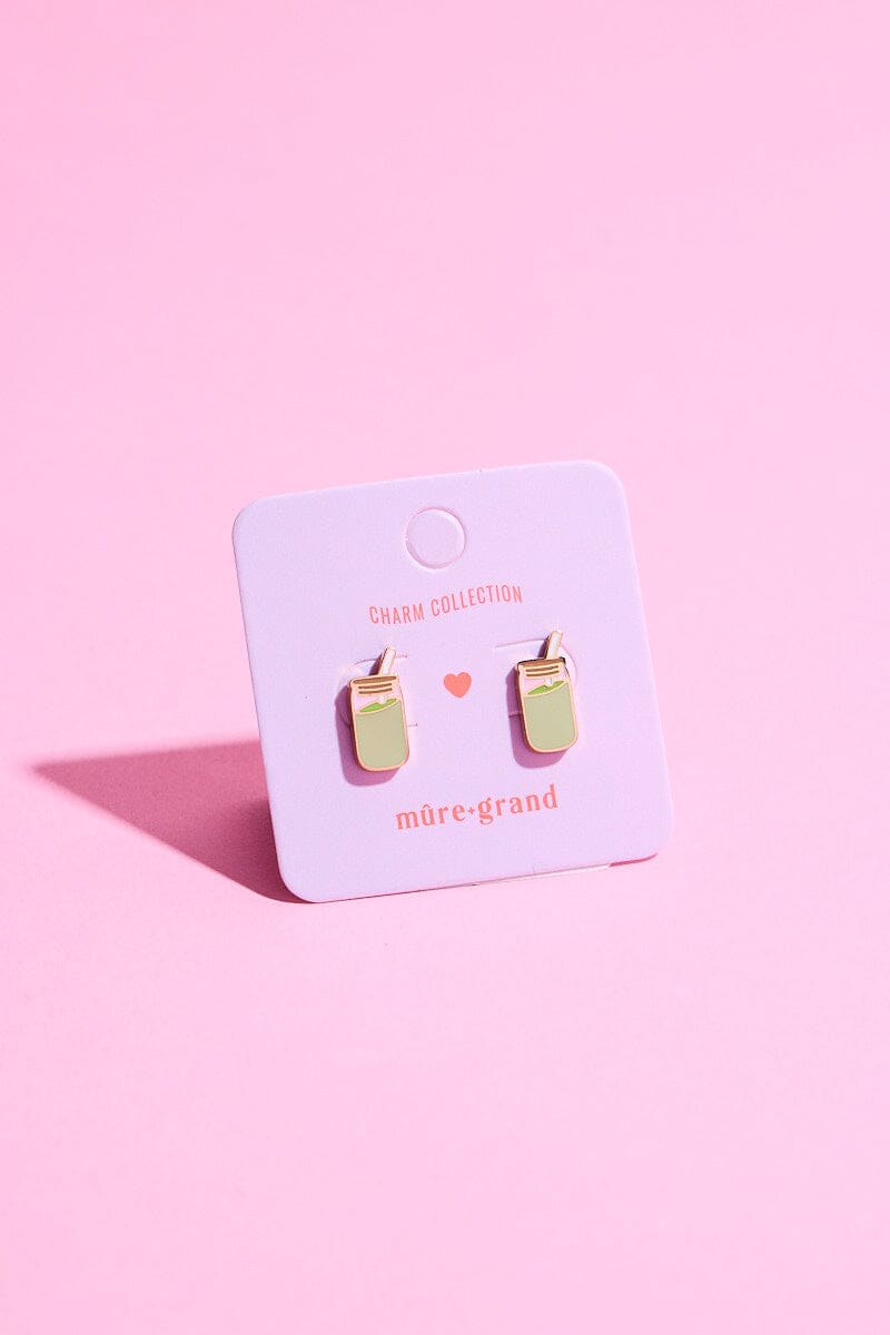 Luv U So Matcha Enamel Charm Stud Earrings Earrings mure + grand 