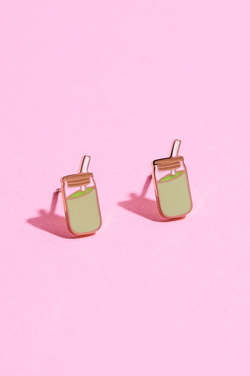 Luv U So Matcha Enamel Charm Stud EarringsMure + Grand