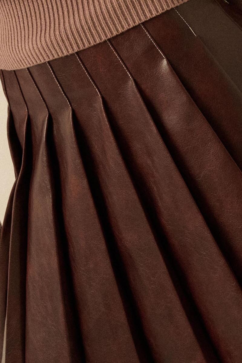 Lyra Pleated Vegan Leather Mini Skirt Clothing Promesa 