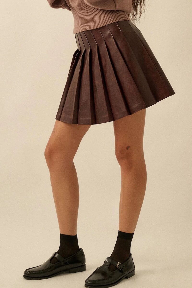 Lyra Pleated Vegan Leather Mini Skirt Clothing Promesa 