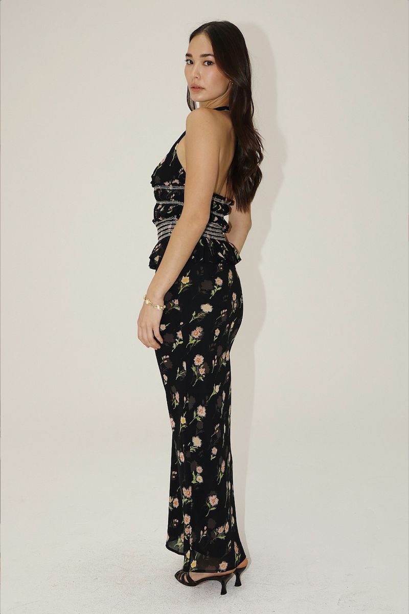 Marigold Floral Halter Top With A Smocked Waist Clothing Bailey Rose 