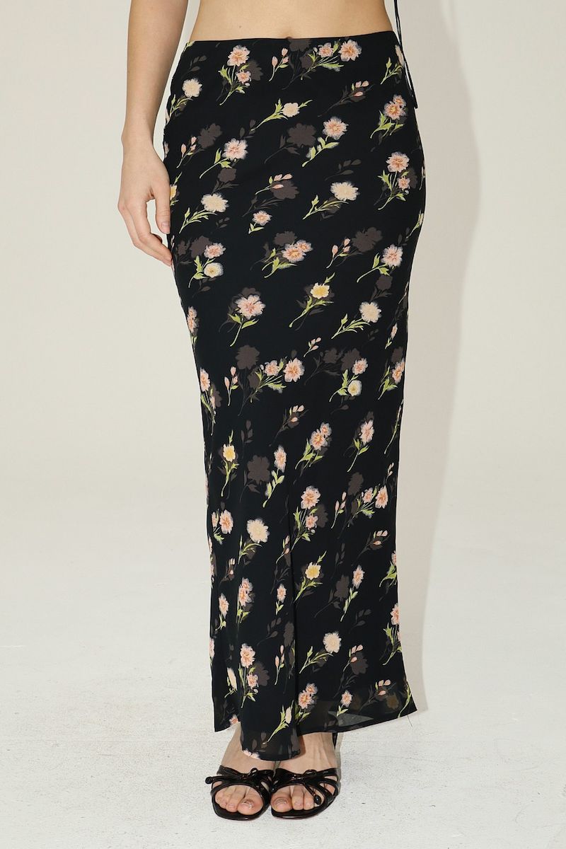 Marigold Floral Maxi Skirt With A Slim Silhouette Clothing Bailey Rose 