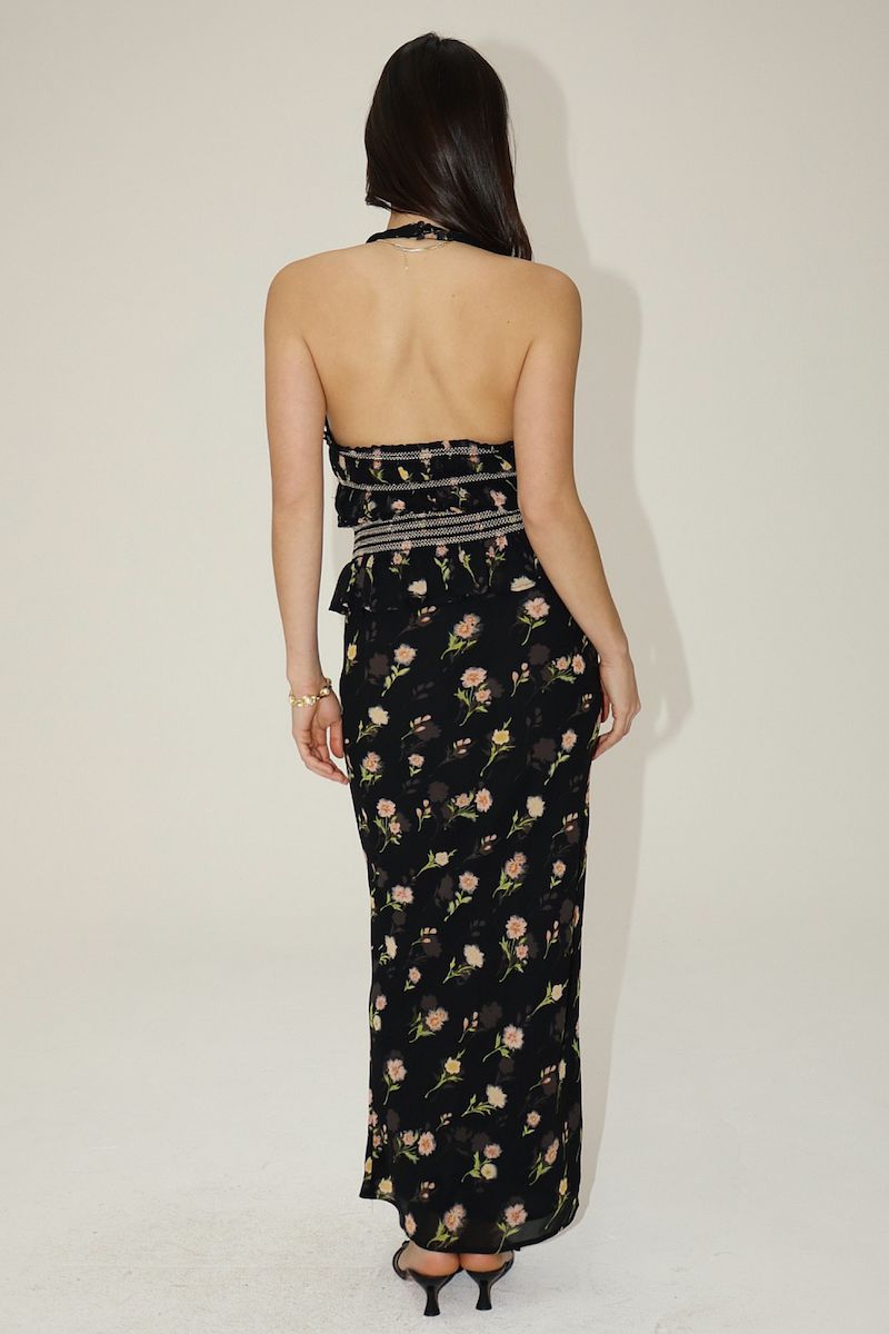 Marigold Floral Maxi Skirt With A Slim Silhouette Clothing Bailey Rose 