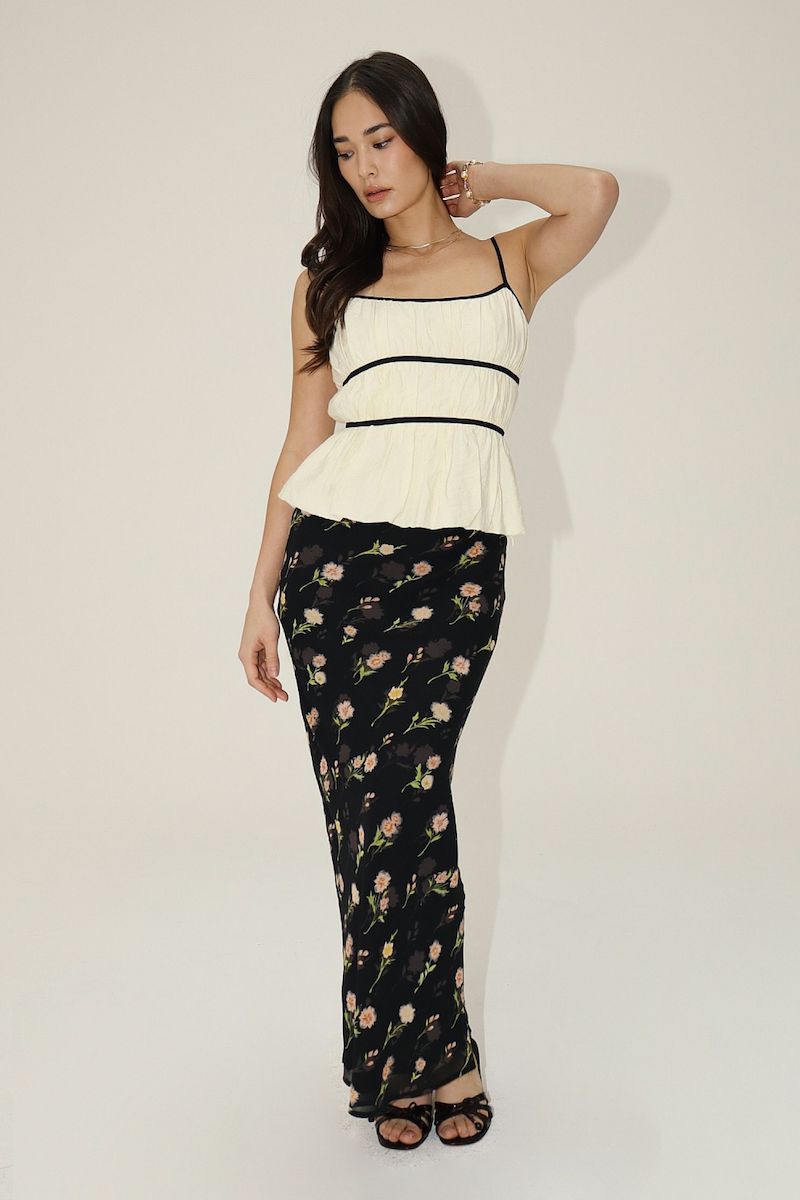 Marigold Floral Maxi Skirt With A Slim Silhouette Clothing Bailey Rose 