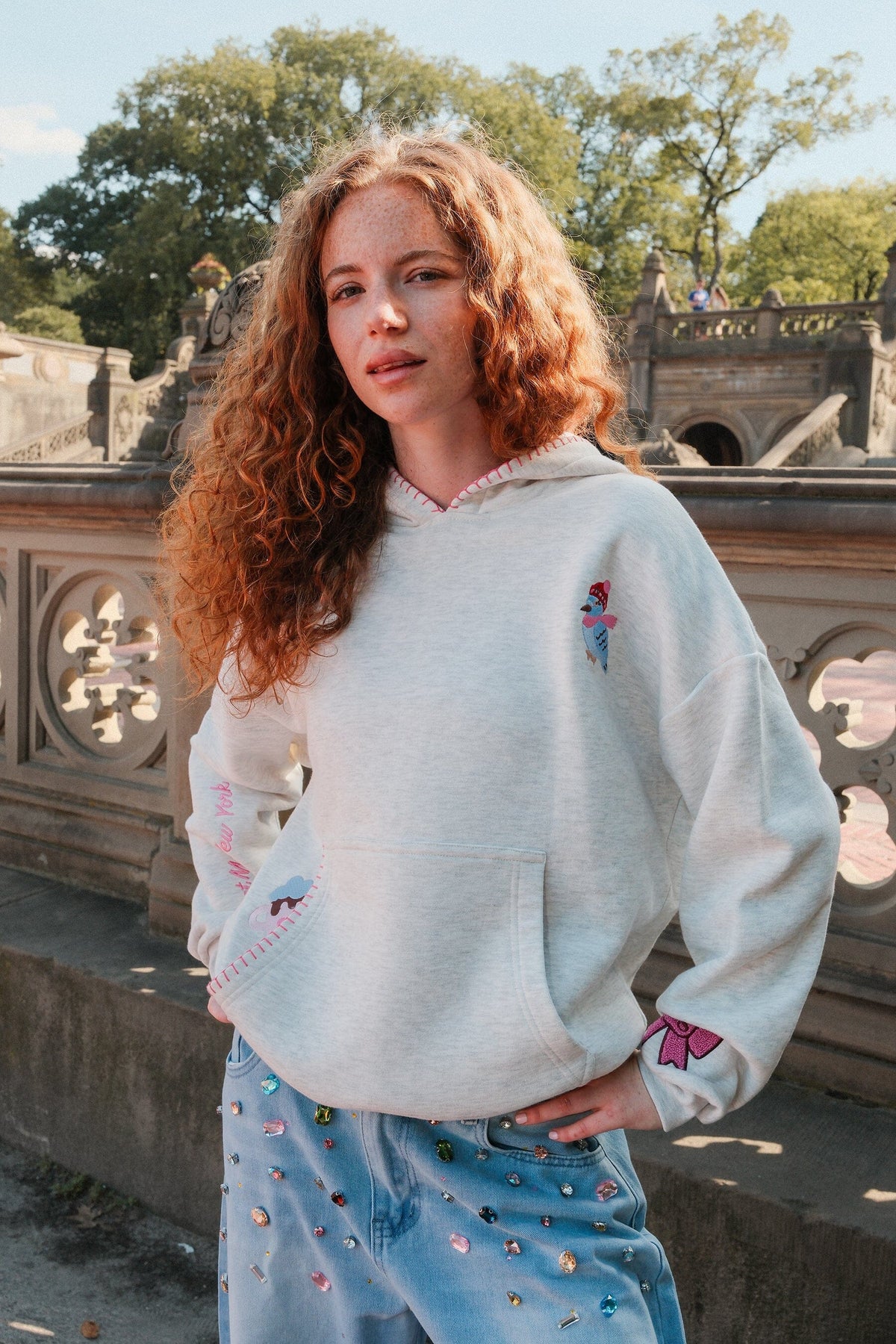 Meet Me in New York Embroidered Crop Hoodie Hoodie mure + grand 