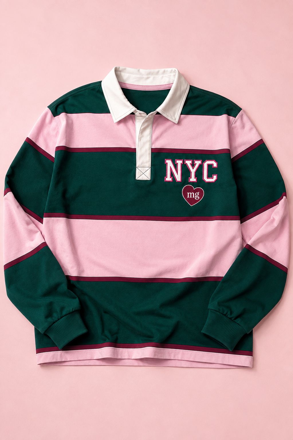 M+G NYC Stripe Rugby Shirt (Pink + Green) shirt mure + grand 