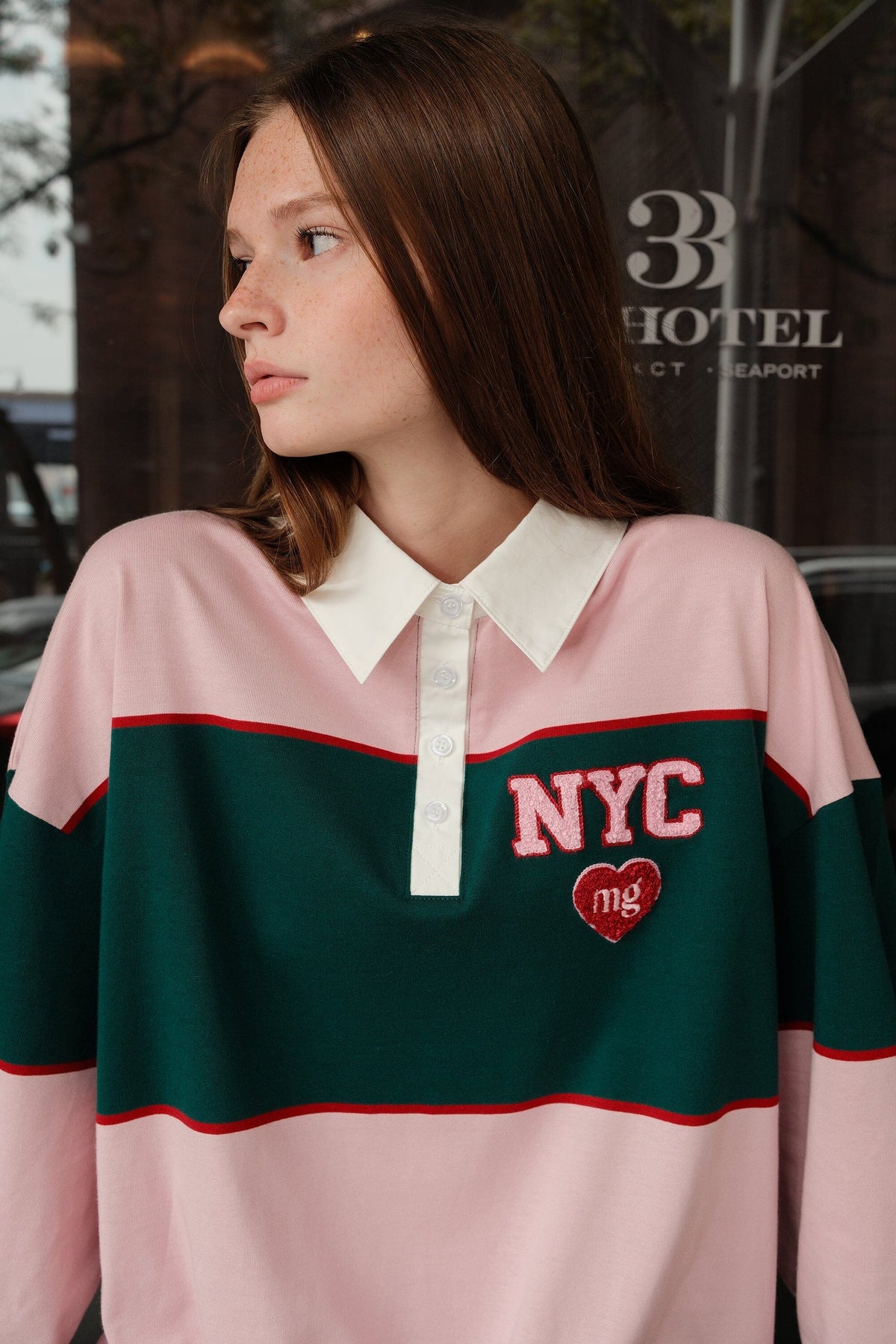 M+G NYC Stripe Rugby Shirt (Pink + Green) shirt mure + grand 