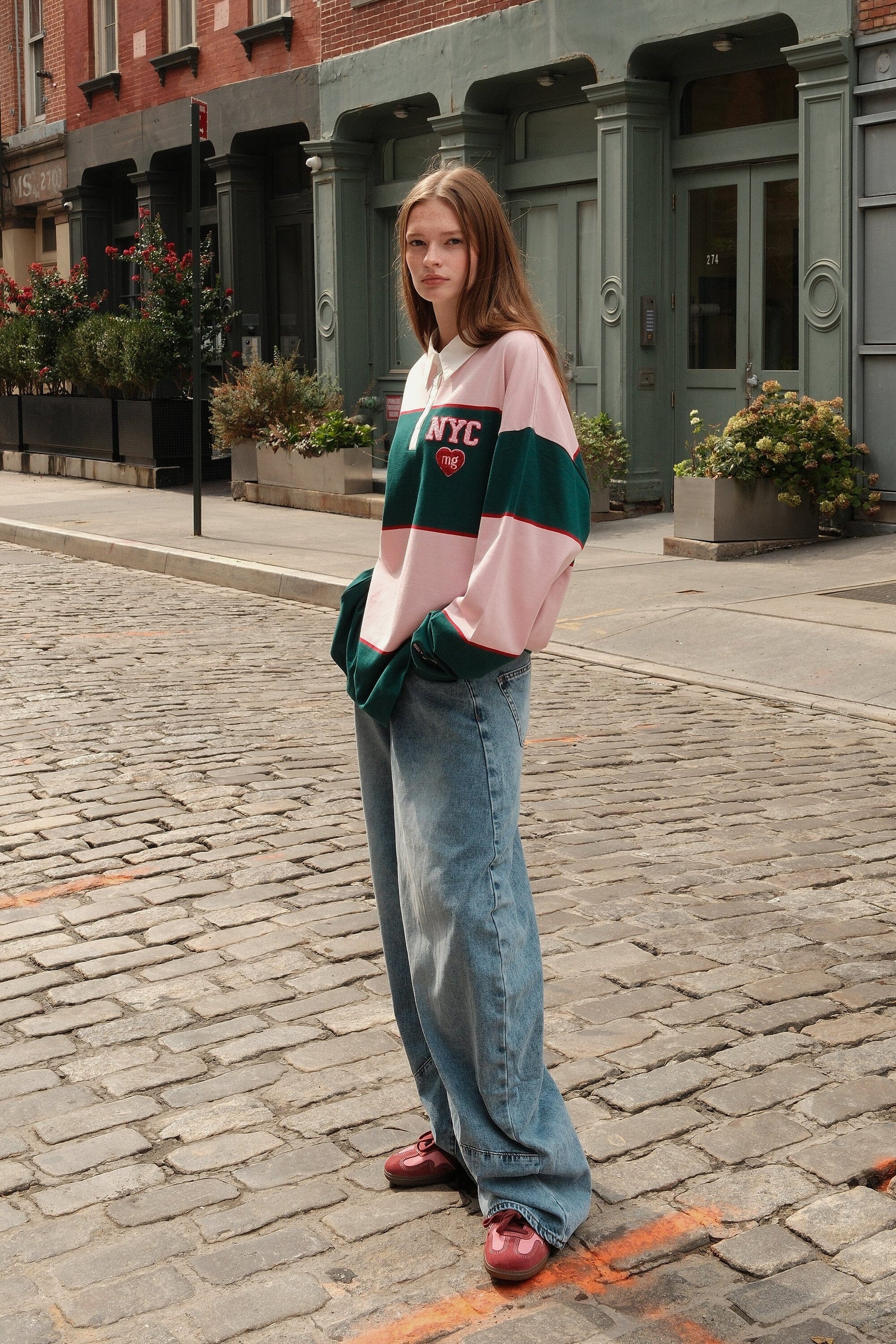 M+G NYC Stripe Rugby Shirt (Pink + Green) shirt mure + grand 