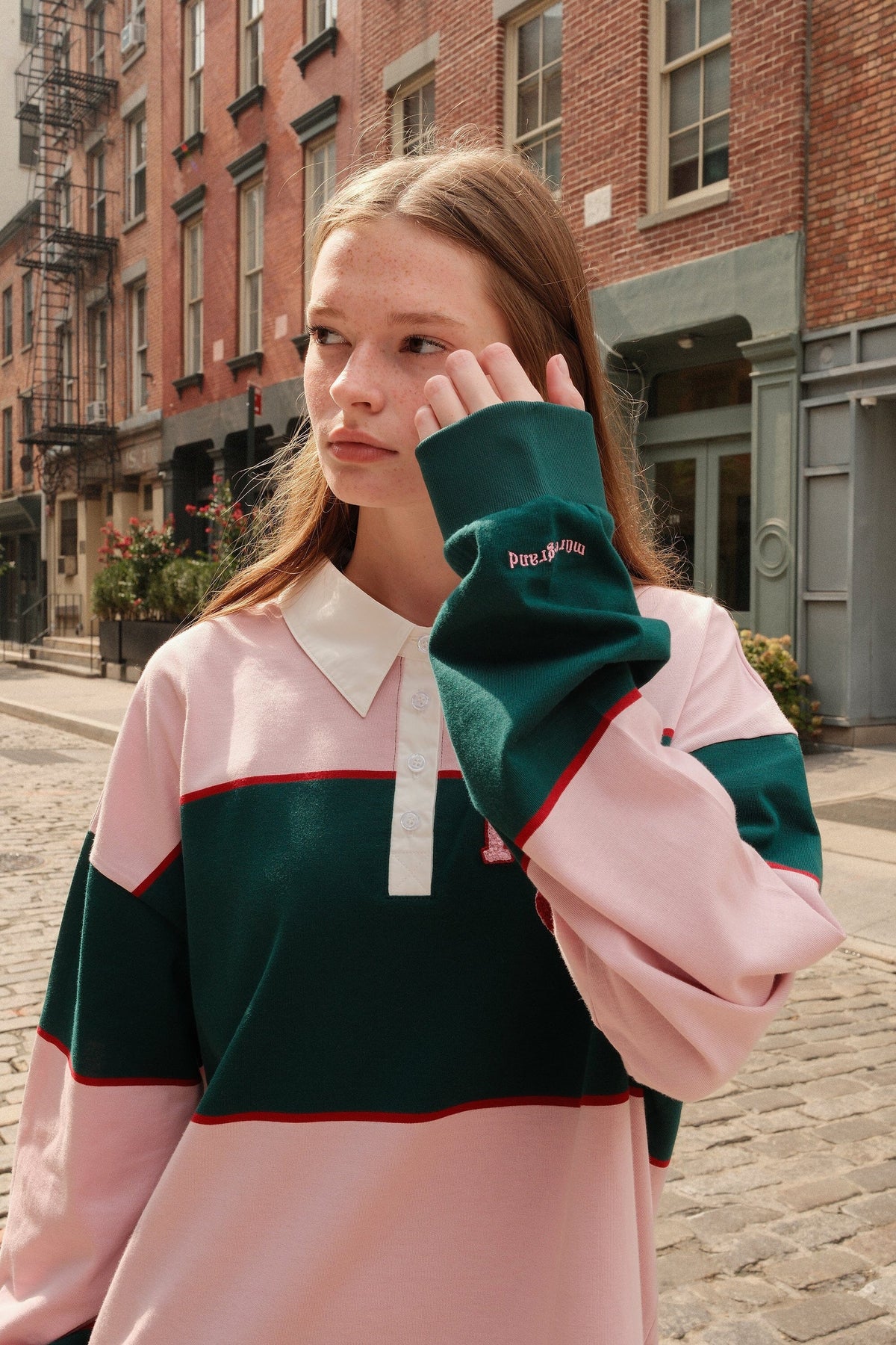 M+G NYC Stripe Rugby Shirt (Pink + Green) shirt mure + grand 