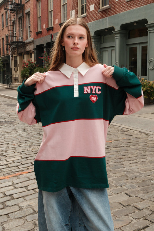 M+G NYC Stripe Rugby Shirt (Pink + Green) shirt mure + grand 