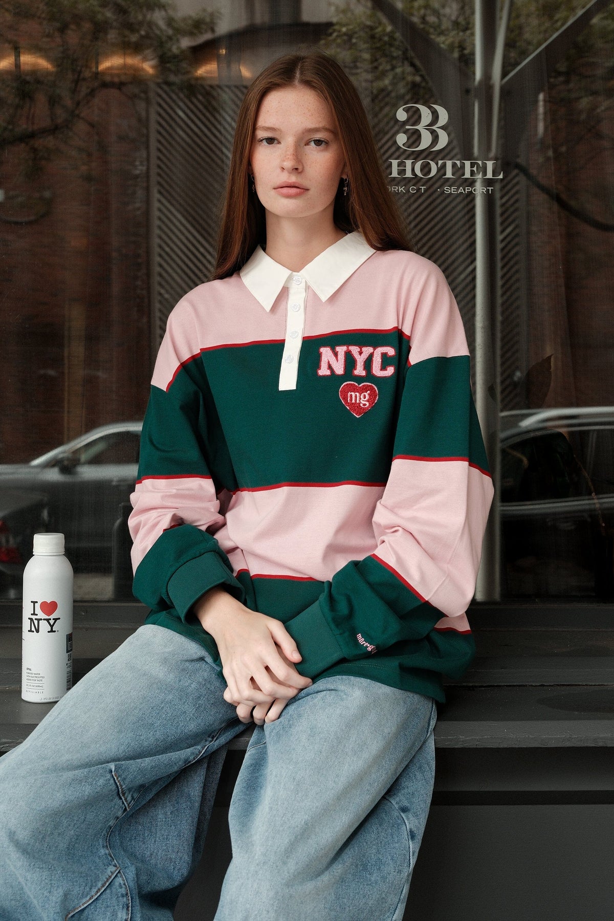 M+G NYC Stripe Rugby Shirt (Pink + Green) shirt mure + grand 