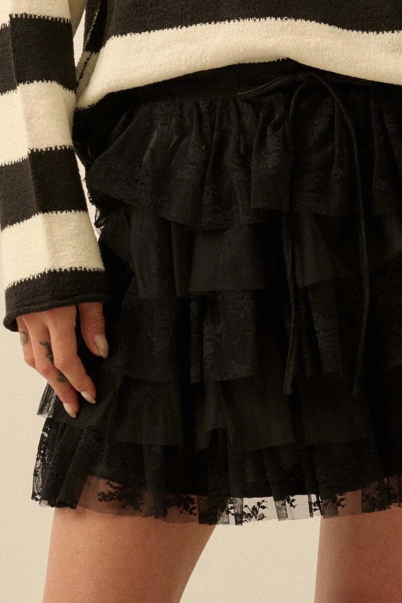 Mira Dolled Up Lace and Mesh Tiered Ruffle Mini Skirt Clothing Promesa 