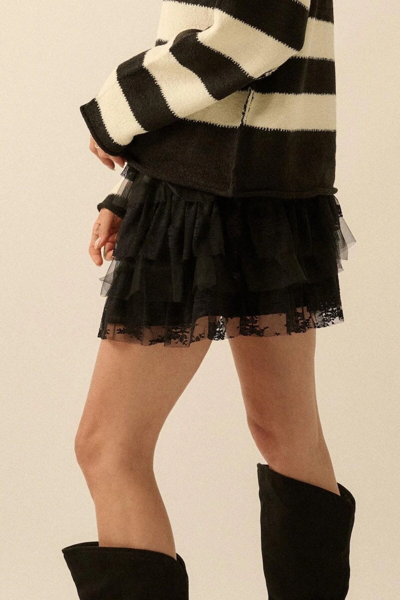 Mira Dolled Up Lace and Mesh Tiered Ruffle Mini Skirt Clothing Promesa 