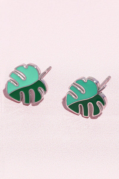 Monstera Leaf Enamel Charm Stud Earrings Earrings mure + grand Silver 