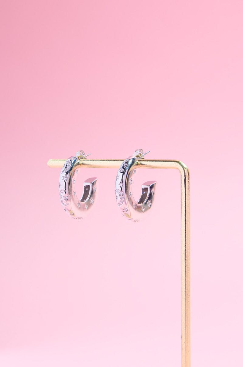 Moon and Stars Dome Hoop Earring Earrings mure + grand Silver 