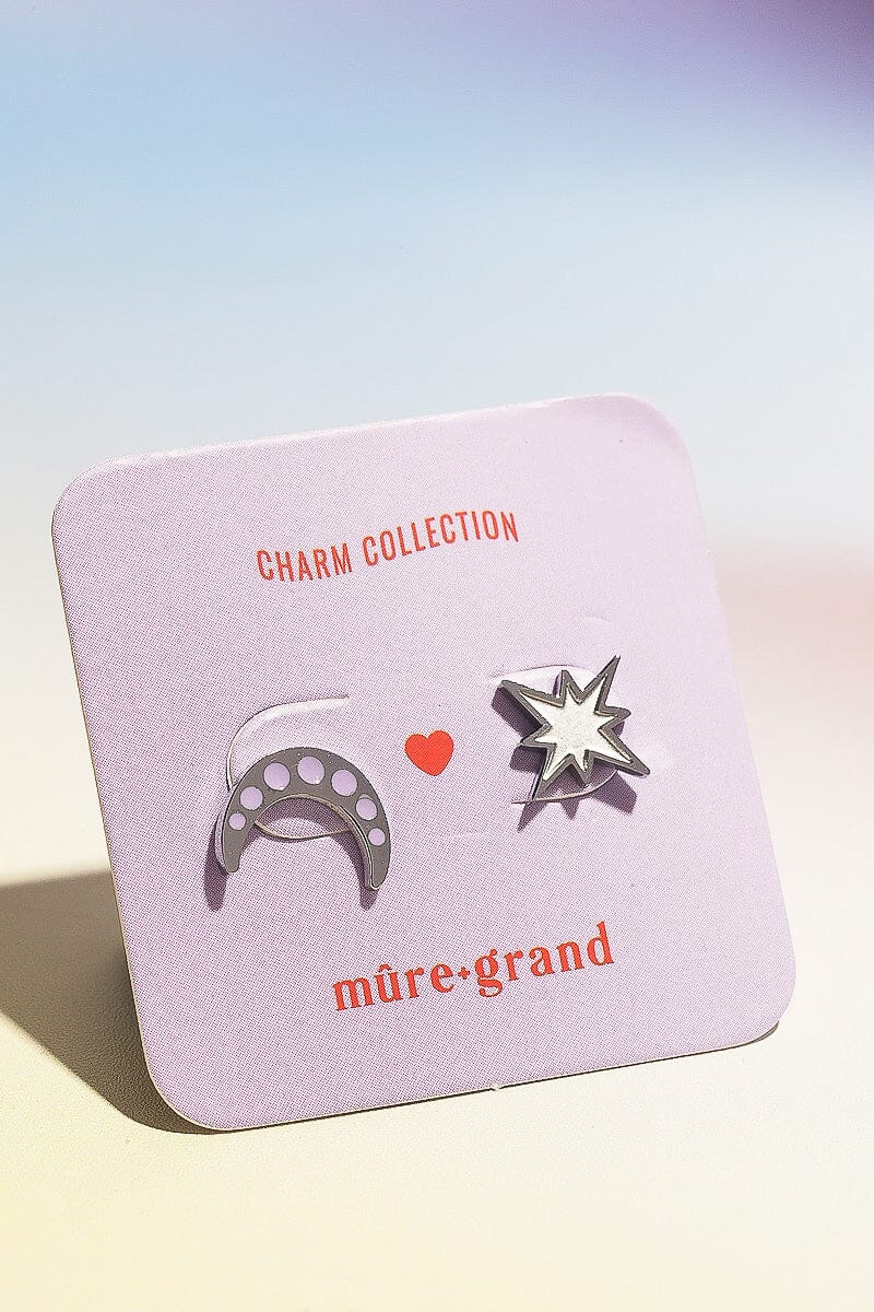 Moon + Star Enamel Charm Stud Earrings Earrings mure + grand 