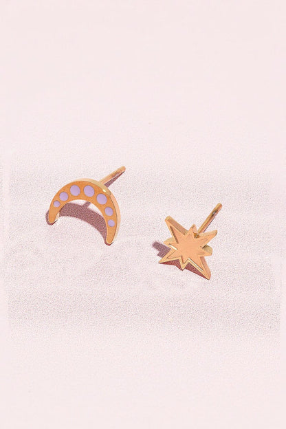 Moon + Star Enamel Charm Stud Earrings Earrings mure + grand Gold 