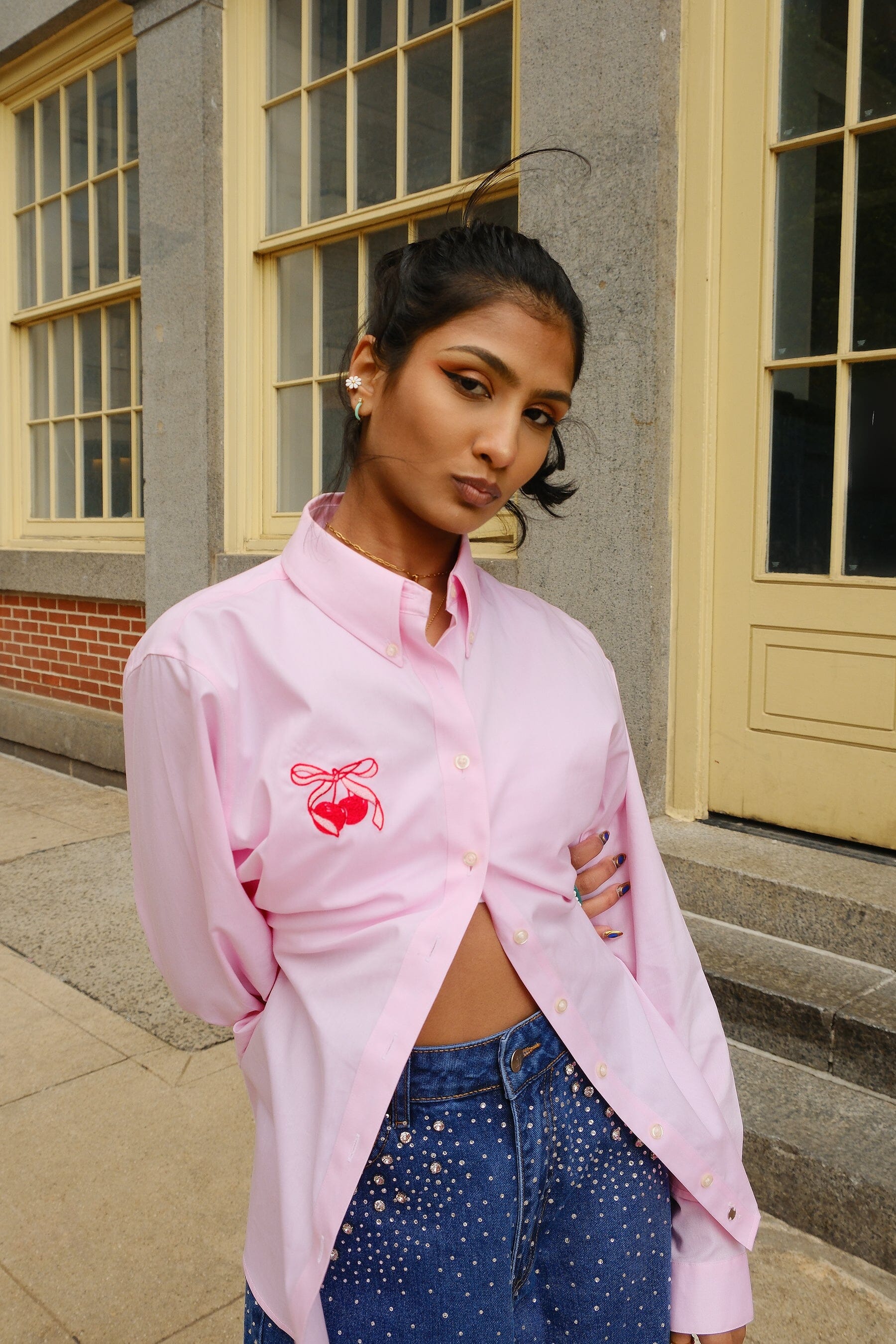 Mure + Grand x Second Thoughts Upcycled Pink Button Down Shirt Top Mure + Grand 