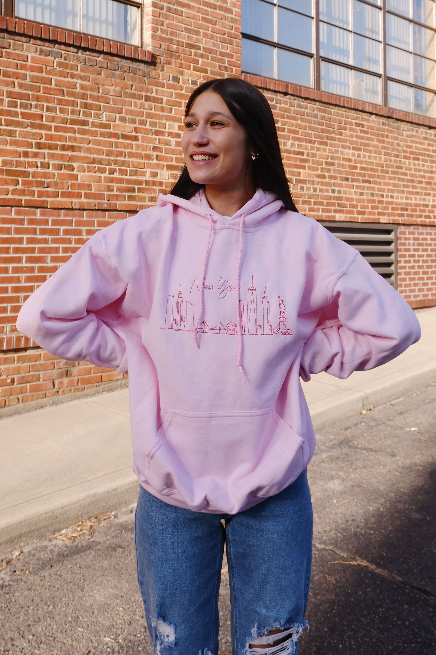 New York Skyline Pink Embroidered Hoodie sweatshirt mure + grand XS 