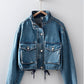Nida Cropped Drawstring Denim Jacket Clothing Urban Daizy 