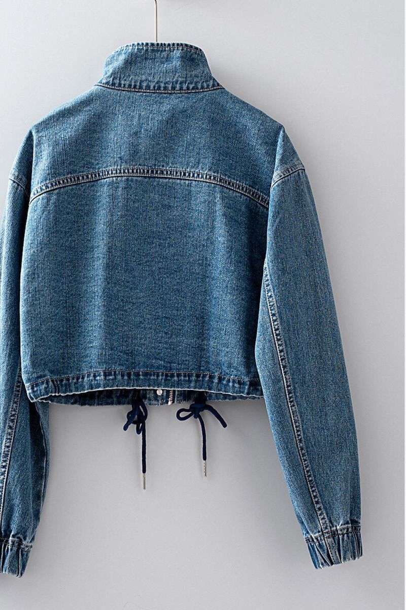 Nida Cropped Drawstring Denim Jacket Clothing Urban Daizy 