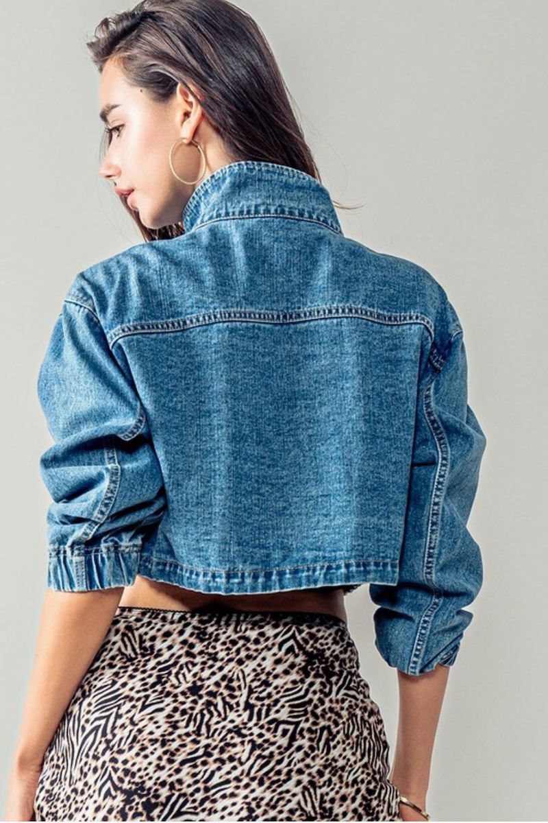 Nida Cropped Drawstring Denim Jacket Clothing Urban Daizy 