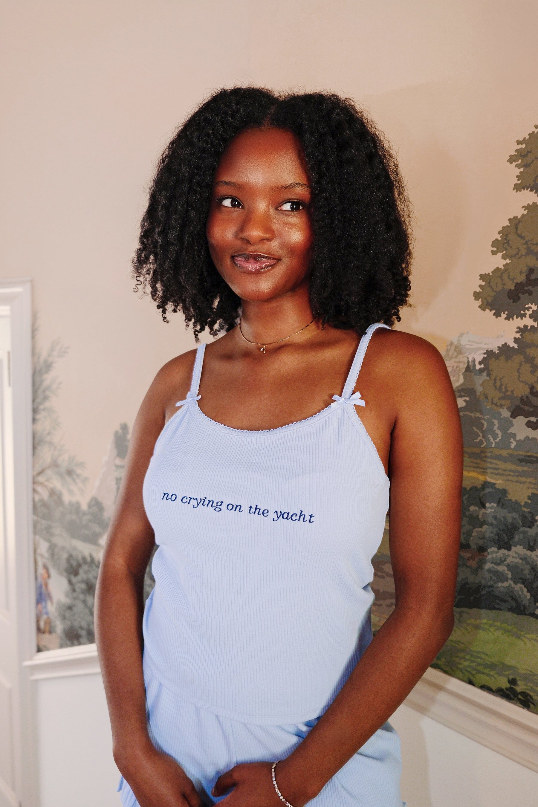 No Crying on the Yacht Embroidery Pointelle Tank Top and Short Set Clothing mure + grand 
